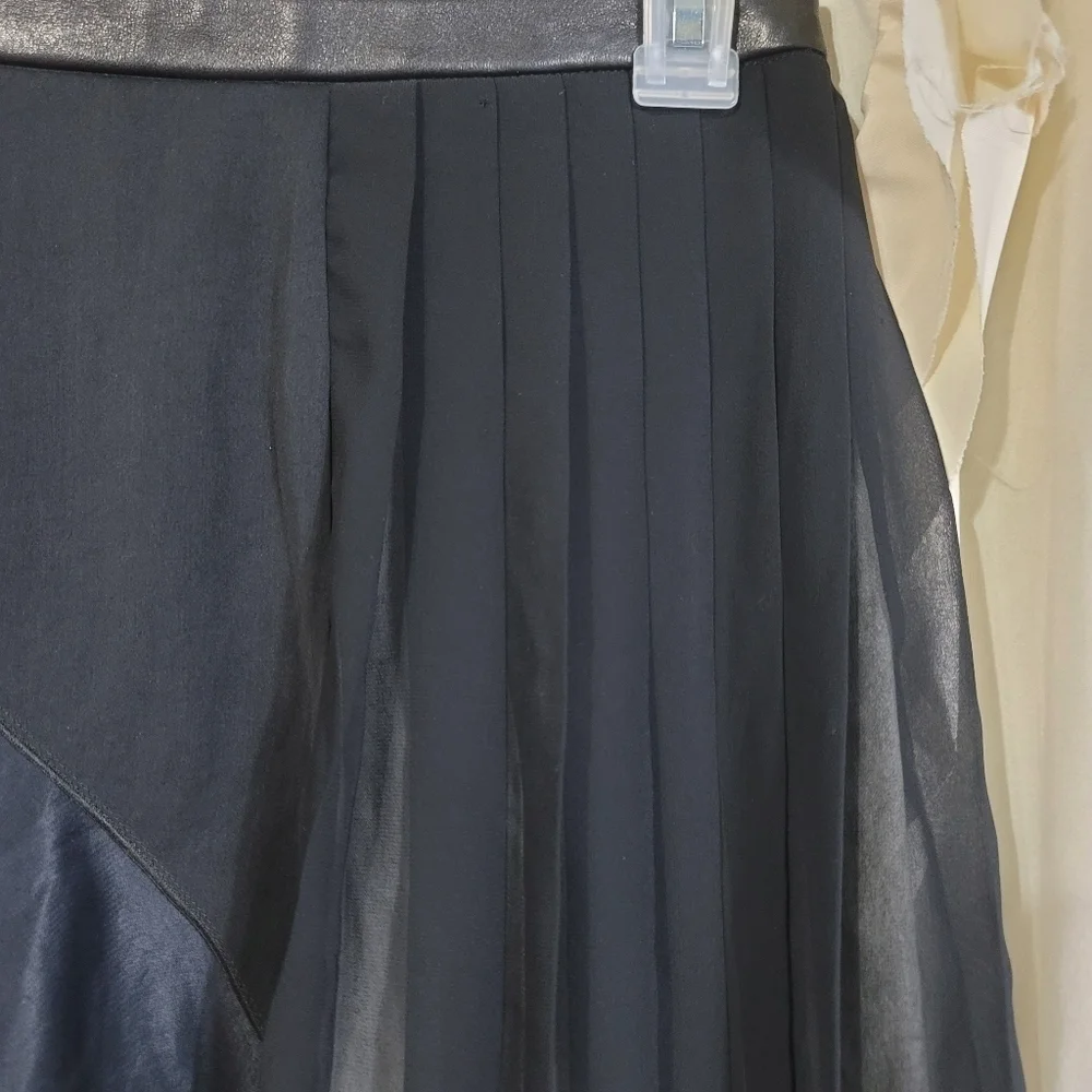 Rag & Bone Black Pleated Sheer Lined Skirt Leather 0 - Picture 2 of 10